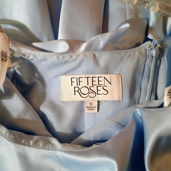 NWOT: Girls' Fifteen Roses sz 0 Sky Blue One-Shoulder Half-Lined Ruffled Dress - Picture 3 of 4